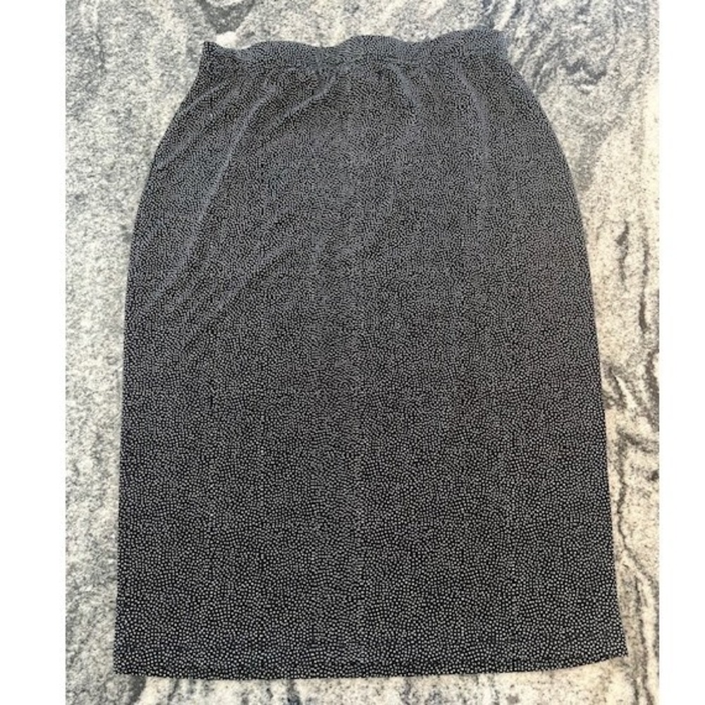 Simply Styled Midi Skirt Women Medium Black White Polka Dot Stretch Elastic